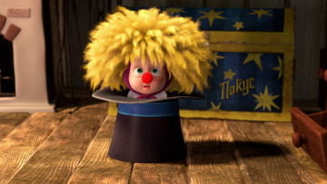 Картинка маша медведь мультфильмы клоун шляпа нос парик