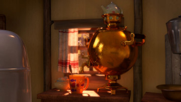 Картинка маша медведь мультфильмы самовар сахар чашка окно натюрморт