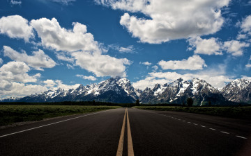 Картинка grand teton national park природа дороги горы облака