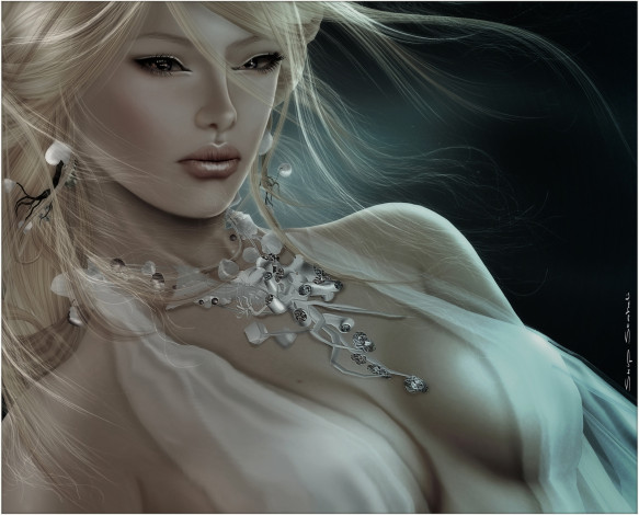 Обои картинки фото 3д, графика, people, люди, задумчивость, блондинка, девушка