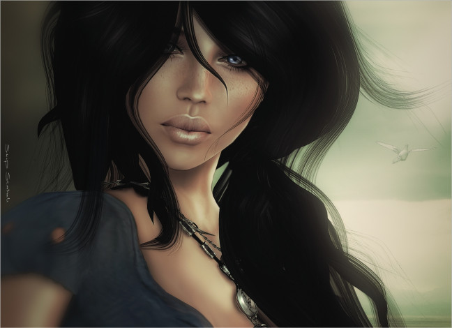 Обои картинки фото 3д, графика, portraits, портрет, волосы, брюнетка, девуша