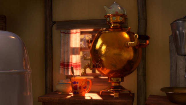 Обои картинки фото маша, медведь, мультфильмы, самовар, сахар, чашка, окно, натюрморт