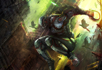 Картинка фэнтези роботы киборги механизмы вороны