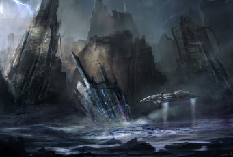 Картинка фэнтези космические корабли звездолеты станции полет