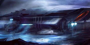 Картинка фэнтези космические корабли звездолеты станции огни