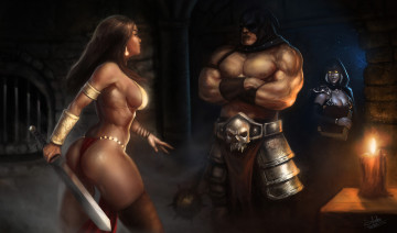 Картинка фэнтези люди булава меч палач свеча