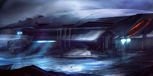 Обои картинки фото фэнтези, космические, корабли, звездолеты, станции, огни