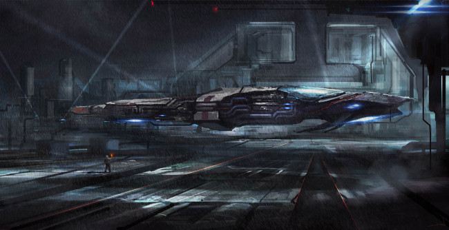 Обои картинки фото фэнтези, космические, корабли, звездолеты, станции, дождь