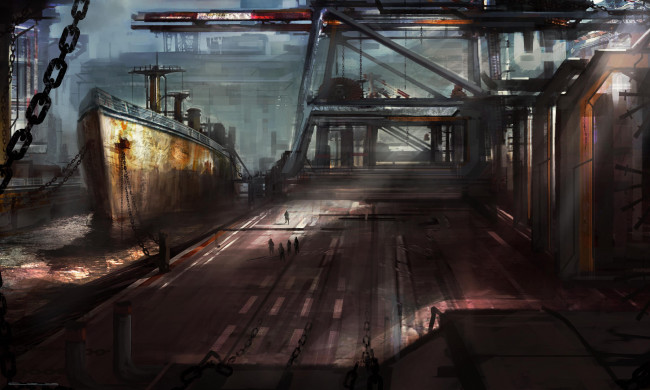 Обои картинки фото фэнтези, другое, корабль, порт, цепи