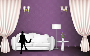 обоя векторная графика, интерьер, мебель, комната