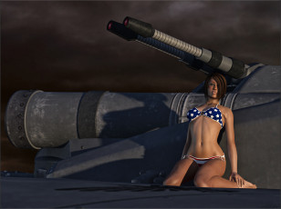 Картинка 3д+графика люди+ people пушка фон взгляд девушка