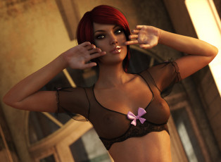 Картинка 3д+графика люди+ people рыжая фон взгляд девушка