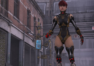 Картинка 3д+графика _science+fiction киборг рыжая фон взгляд девушка