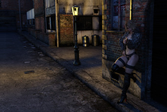 Картинка 3д+графика люди+ people улица фон взгляд девушка фонарь ночь