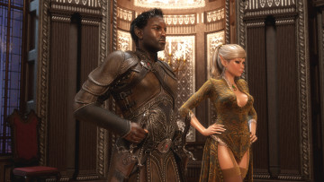 Картинка 3д+графика эльфы+ elves интерьер мужчина фон взгляд эльфийка