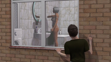 Картинка 3д+графика люди+ people парень окно ванная фон взгляд девушка