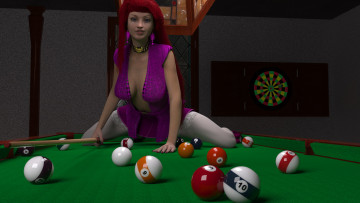 Картинка 3д+графика люди+ people шары стол девушка фон взгляд бильярд