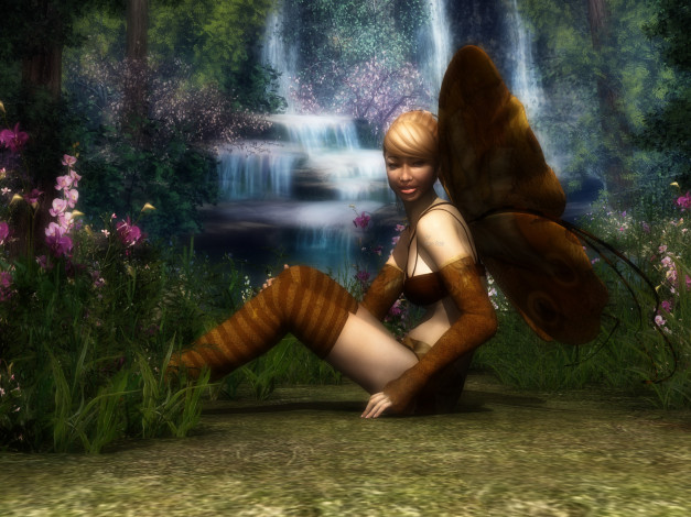 Обои картинки фото 3д графика, люди , people, фон, взгляд, фея, цветы