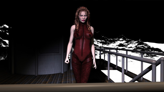 Обои картинки фото 3д графика, люди , people, фон, рыжая, взгляд, девушка