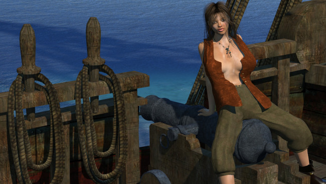 Обои картинки фото 3д графика, люди , people, пират, фон, взгляд, девушка