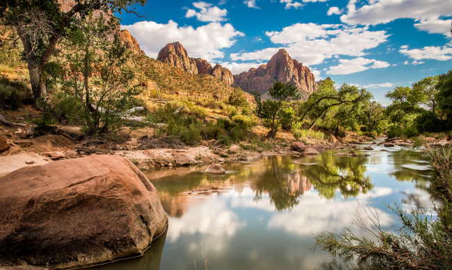 Обои картинки фото природа, реки, озера, река, лес, горы