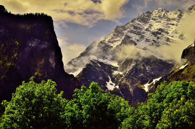 Обои картинки фото природа, горы, деревья, пейзаж, небо