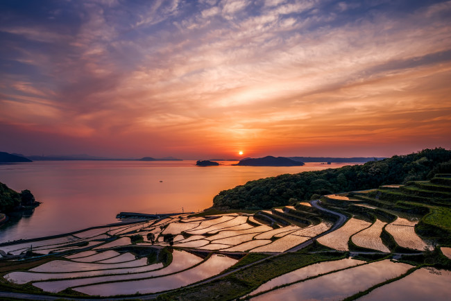 Обои картинки фото природа, восходы, закаты, море, небо, закат, облака