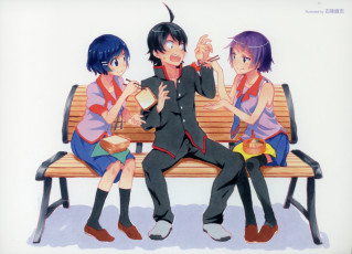 Картинка аниме bakemonogatari девушки парень