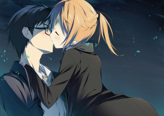 Картинка аниме unknown +другое поцелуй mayo chiki art kinjieou sakamachi seiji kikuchi двое subaru konoe сердечки ночь очки