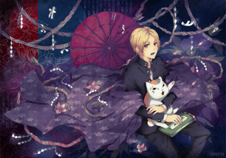 Картинка аниме natsume+yuujinchou nyanko-sensei магия плащ веревки takashi natsume узор тетрадь дружбы нацумэ зонт yuujinchou