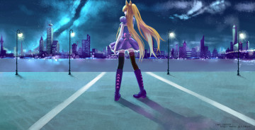 Картинка аниме город +улицы +здания фон взгляд девушка