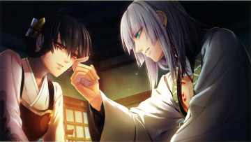 Картинка аниме toki+no+kizuna кимоно рука art слезы прическа двое комната miko toki no kizuna visual novel senkinmaru yukina suzumori