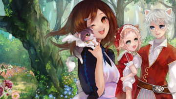 Картинка аниме животные +существа девушки фон взгляд