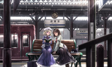 Картинка аниме touhou девушки взгляд фон