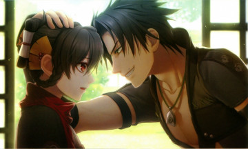 Картинка аниме toki+no+kizuna двое yukina suzumori улыбка рука амулет прическа kazutake toki no kizuna visual novel miko art