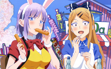 обоя dagashi kashi, аниме, фон, взгляд, девушки