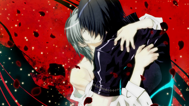 Обои картинки фото аниме, togainu no chi, объятия, парни