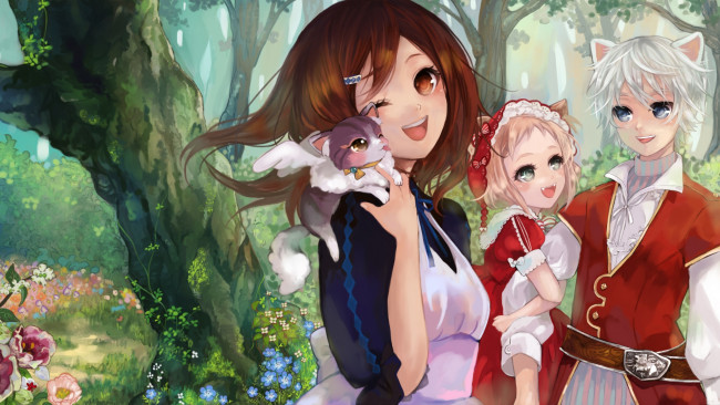 Обои картинки фото аниме, животные,  существа, девушки, фон, взгляд