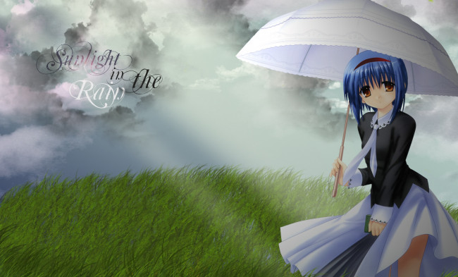 Обои картинки фото little busters, аниме, девушка, взгляд, фон