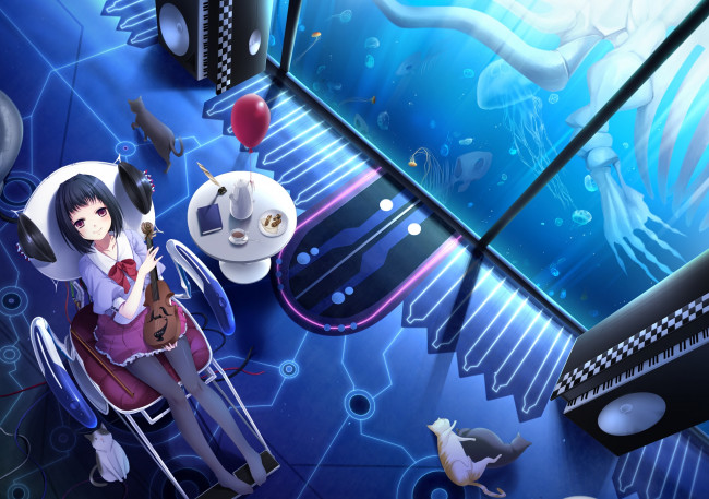 Обои картинки фото аниме, unknown,  другое, фон, взгляд, девушка