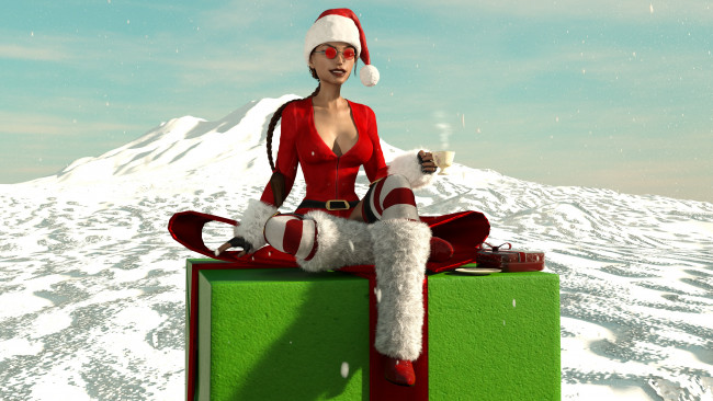 Обои картинки фото 3д графика, праздники , holidays, девушка, взгляд, фон