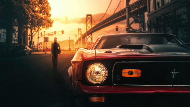 Обои картинки фото 3д графика, люди-авто, мото , people- car ,  moto, джон, уик, боевик, john, wick, fanart, киану, ривз