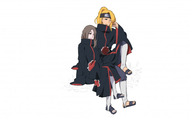 Обои картинки фото аниме, naruto, дейдара, плащи, акацки, девушка