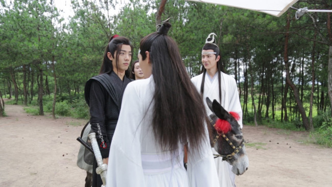 Обои картинки фото разное, знаменитости, ван, ибо, сяо, чжань, костюмы, люди, съемки, ослик