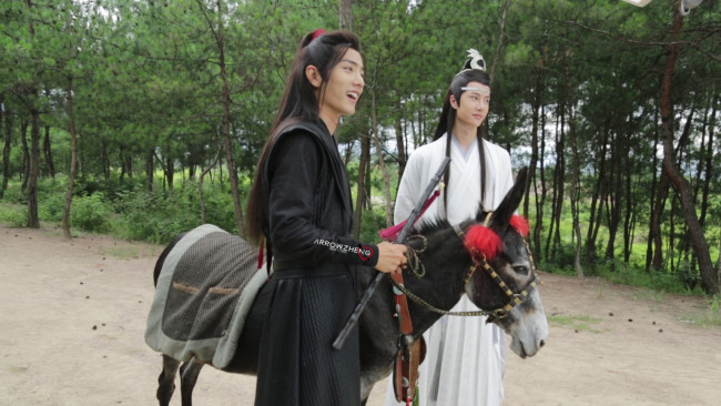 Обои картинки фото разное, знаменитости, ван, ибо, сяо, чжань, костюмы, люди, съемки, ослик