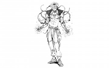 обоя фэнтези, роботы,  киборги,  механизмы, парень, цепи, руки