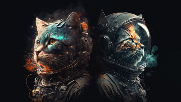 Картинка фэнтези существа нейросети графика нейроарт ai art нейронные сети рисунки нейро искусство кот космонавт