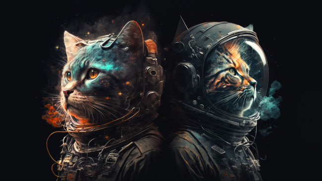 Обои картинки фото фэнтези, существа, нейросети, графика, нейроарт, ai, art, нейронные, сети, рисунки, нейро, искусство, кот, космонавт