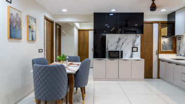 обоя интерьер, кухня, стол, стулья, картины