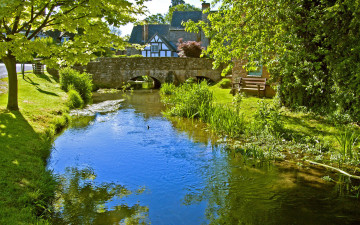Картинка great britain города мосты дом пейзаж речка городок скамейка англия england